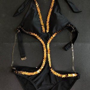 Black and Gold One Piece Swimwear